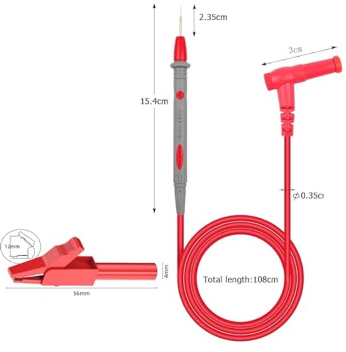 Set van 2 Multimeter Test Leads 1000V/10A Multimeter Meetkabel 1m Multimeter Accessoires Flexibele Laboratorium Meetkabel (Zwart, Rood)