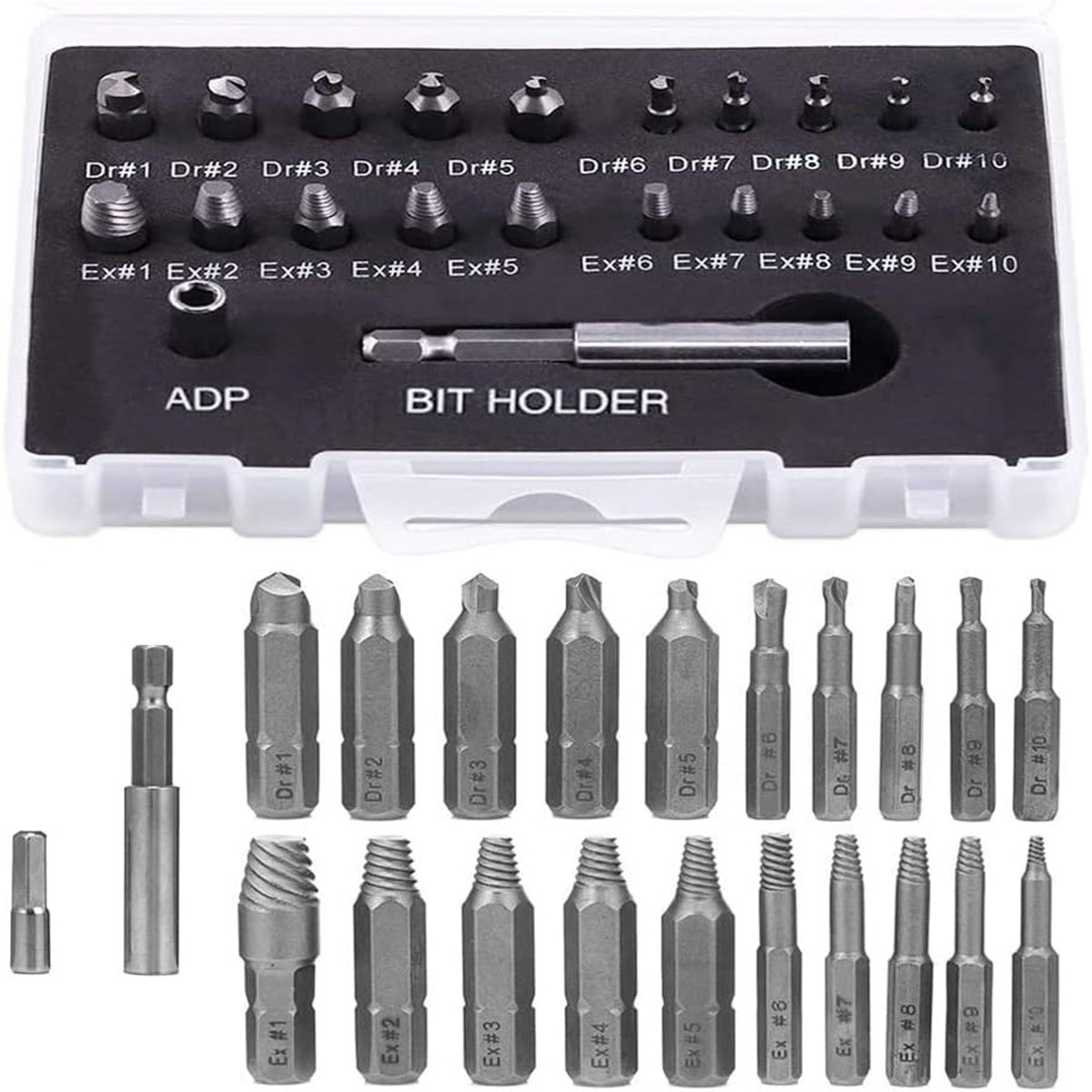 carmdering - Schroefuitdraaier Set 22-Delig – Damaged Screw Extractor – Boutuitdraaier voor Beschadigde & Afgebroken Schroeven – Voor Boormachine