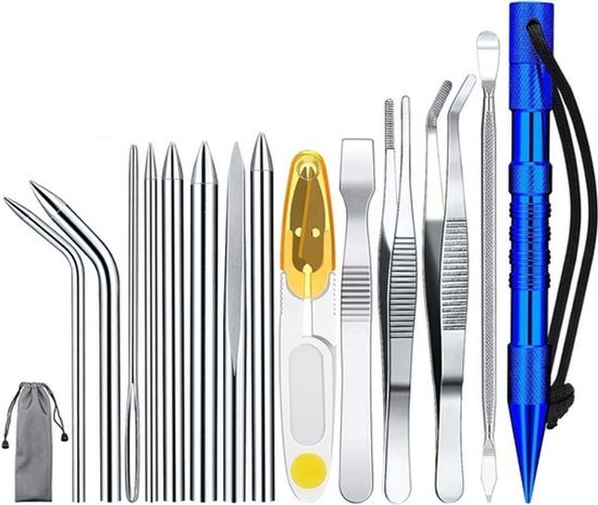 14 stuks Paracord naalden en gereedschap - Roestvrij staal FID Leather Craft Lacing naalden Marlin Spike Kit - Smoothing Knot Tools voor leer weven