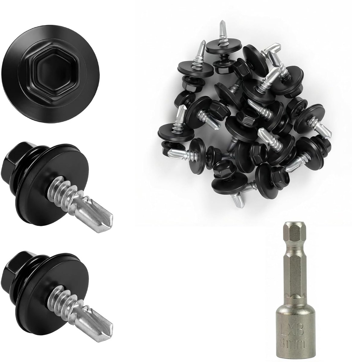 200 stuks trapeziumplaat schroeven 4,8 x 19 mm gelakte dakschroeven, zeskantkop, gegalvaniseerde zelfborende schroeven met EPDM-sluitringen met zeshoekige huls (grijs-RAL 7016)
