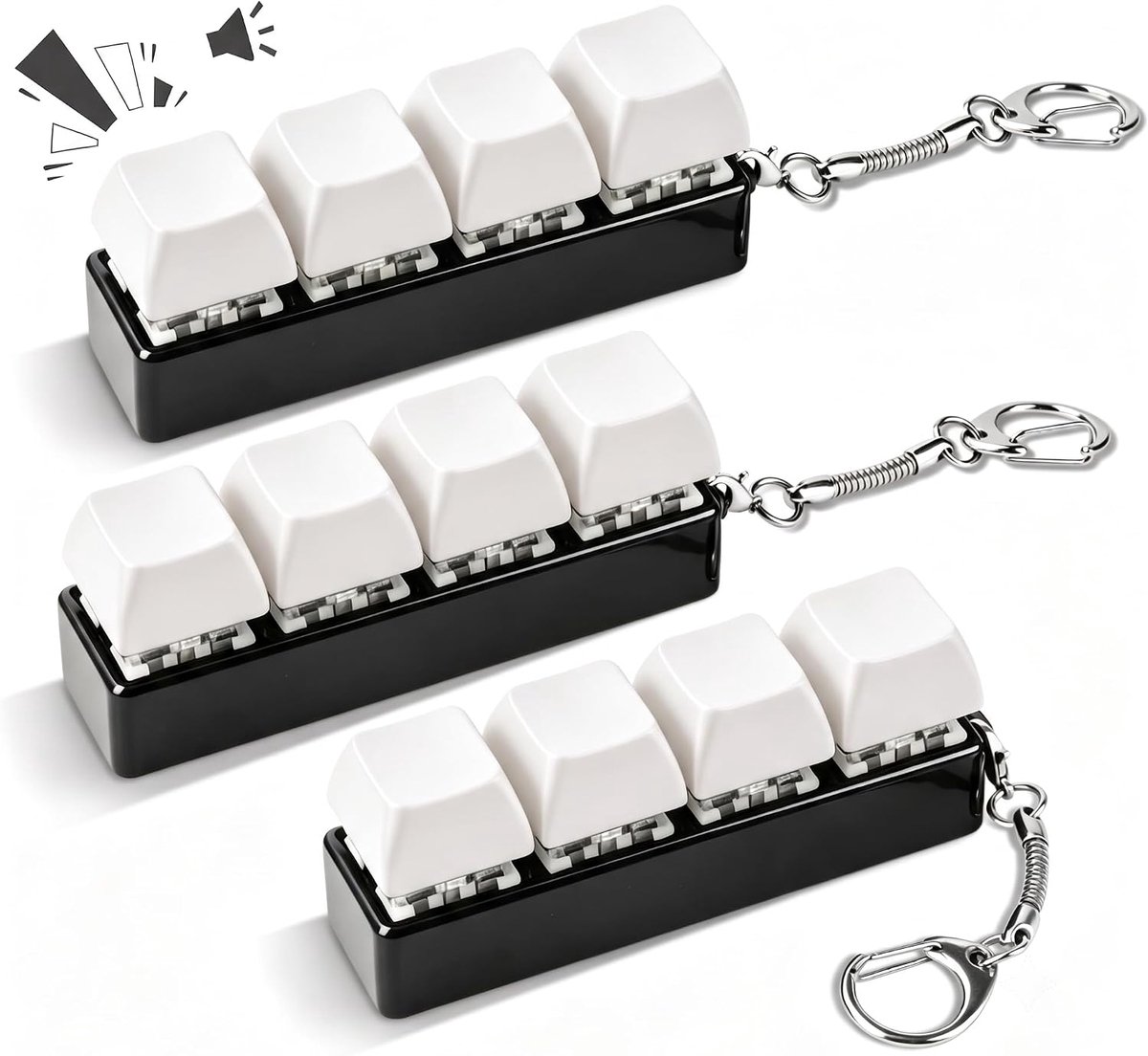 3 stuks toetsenbord fidget decompressie toetsenbord fidget clicker | Grappig toetsenbord fidget in 4 toetsen voor decompressie, tijdverbruik