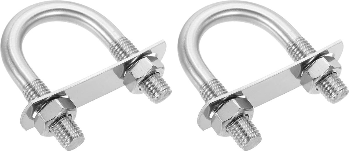 U-bouten, 2 sets 38 mm, binnenbreedte 77 mm, lengte 201 roestvrij staal, U-klem met platen en moeren voor auto, aanhanger, boot, zilver