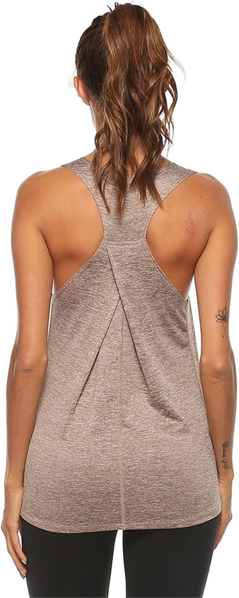 Tank Top Losse Sport T-shirt Mouwloze Racerback Yoga Fitness Running Vest Workout Gym Jogging Shirts Casual Basic Stijl S-2XL, Bruin, L