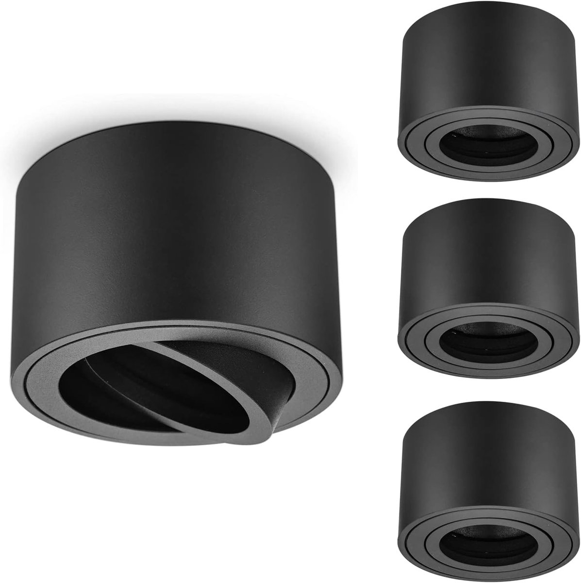 Plafondspots, draaibaar, diameter 80 x 50 mm, van aluminium, zwart, voor 50 mm ledmodules, rond, geen lamp