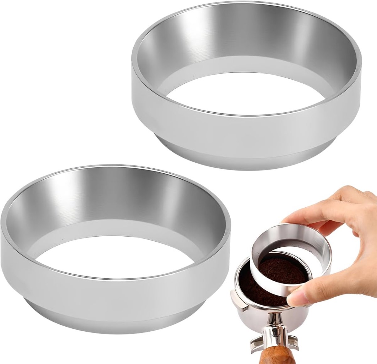 2 stuks koffiedoseerring, 51 mm, magnetische doseertrechter, trechter van aluminium, koffiedoseerring voor vultrechter, infusiekom (A)