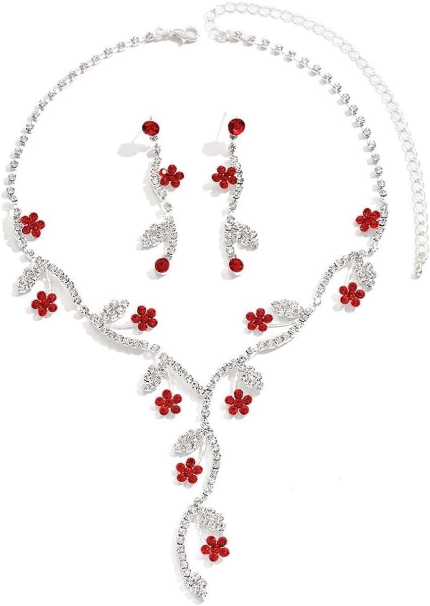 2 stuks sieradenset halsketting strass oorbellen armband voor bruiloft en diner verjaardagscadeau
