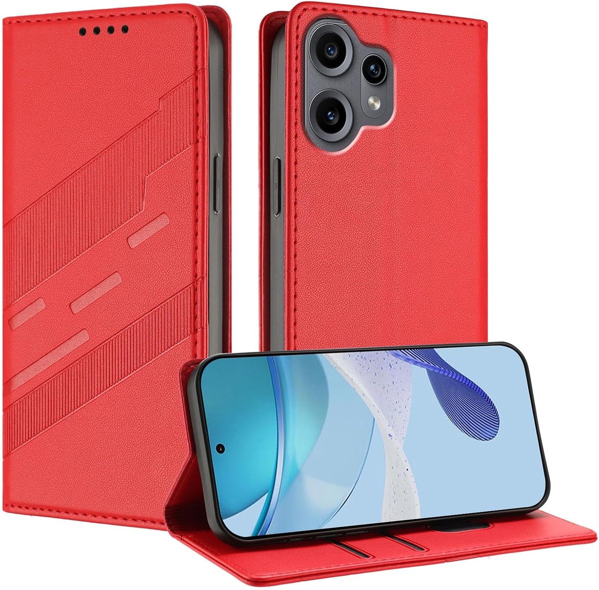 Magnetische folio hoes voor Nothing CMF Phone 2 Pro, premium PU/TPU stootvaste leren hoes, met [kaartenvak] standfunctie portemonnee telefoonhoes beschermhoes, rood