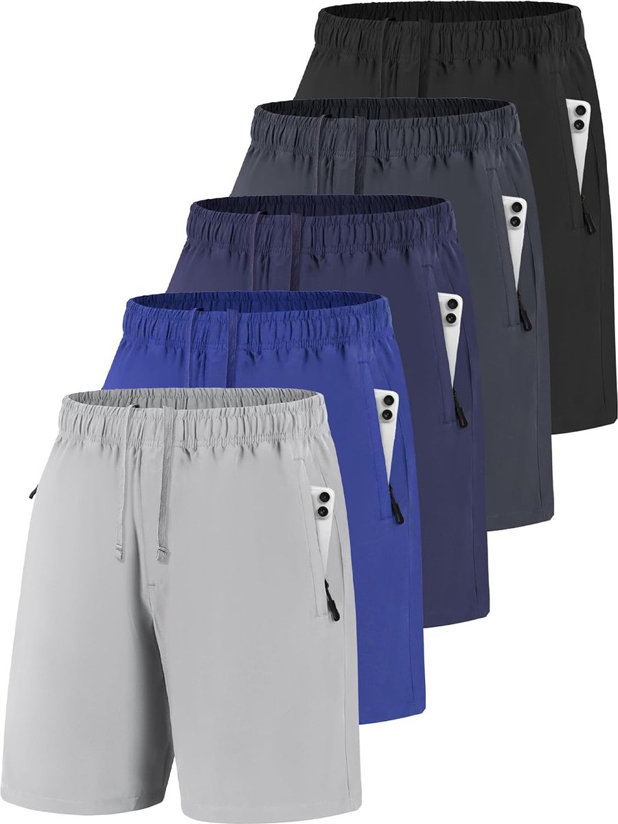Shorts voor heren, sneldrogend, licht, ademend, met zakken met ritssluiting, trainingsbroek voor fitness, joggen