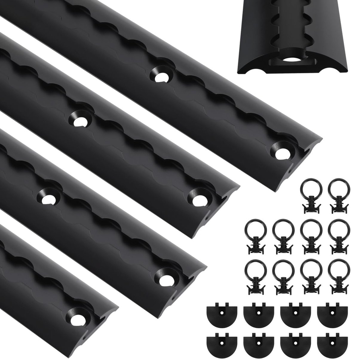 Aluminium, 4 x 1 m, sjorrails, halfronde vorm, geanodiseerde sjorrail met 10 sjorogen en 8 eindkappen, hoge stabiliteit en duurzaamheid, voor aanhanger, vrachtwagen, camper, zwart