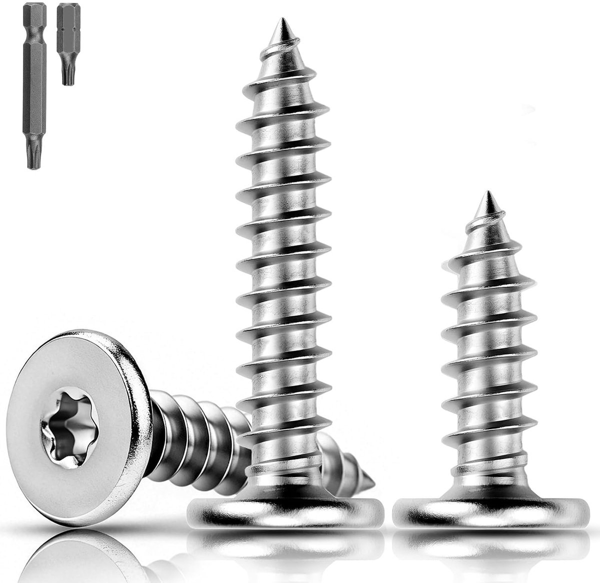 Houtschroeven, roestvrij staal, M5 x 12 mm, zelftappende torx-schroeven, 304 roestvrijstalen schroeven, platte kopschroeven, plaatschroeven, 60 stuks