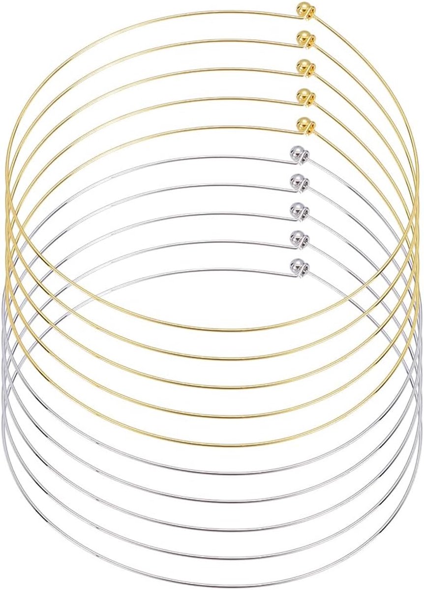 10 stuks 1,3 mm messing halsketting 2 stijlen halsband voor vrouwen open manchetarmbanden halskettingen voor het maken van sieraden geschenken binnendiameter: 14 cm