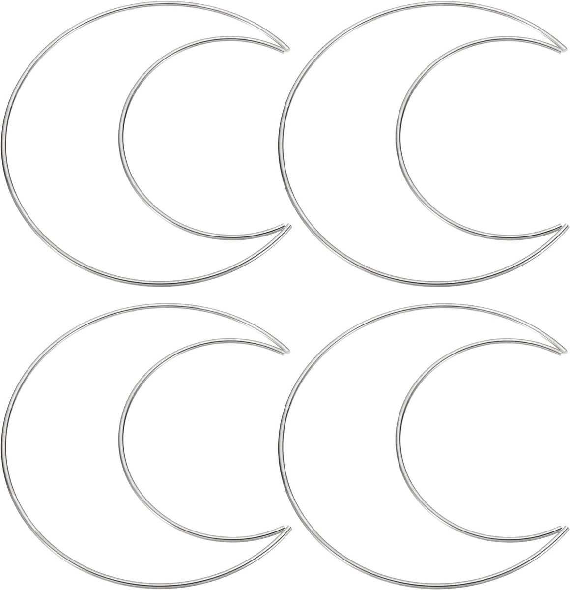 15,5 cm maan dromenvangerringen, 4 stuks metalen kerst macramé krans bloemen ring hoepel voor thuis auto doe-het-zelf ambachtelijke bruiloft muur opknoping decoratie, licht zilver