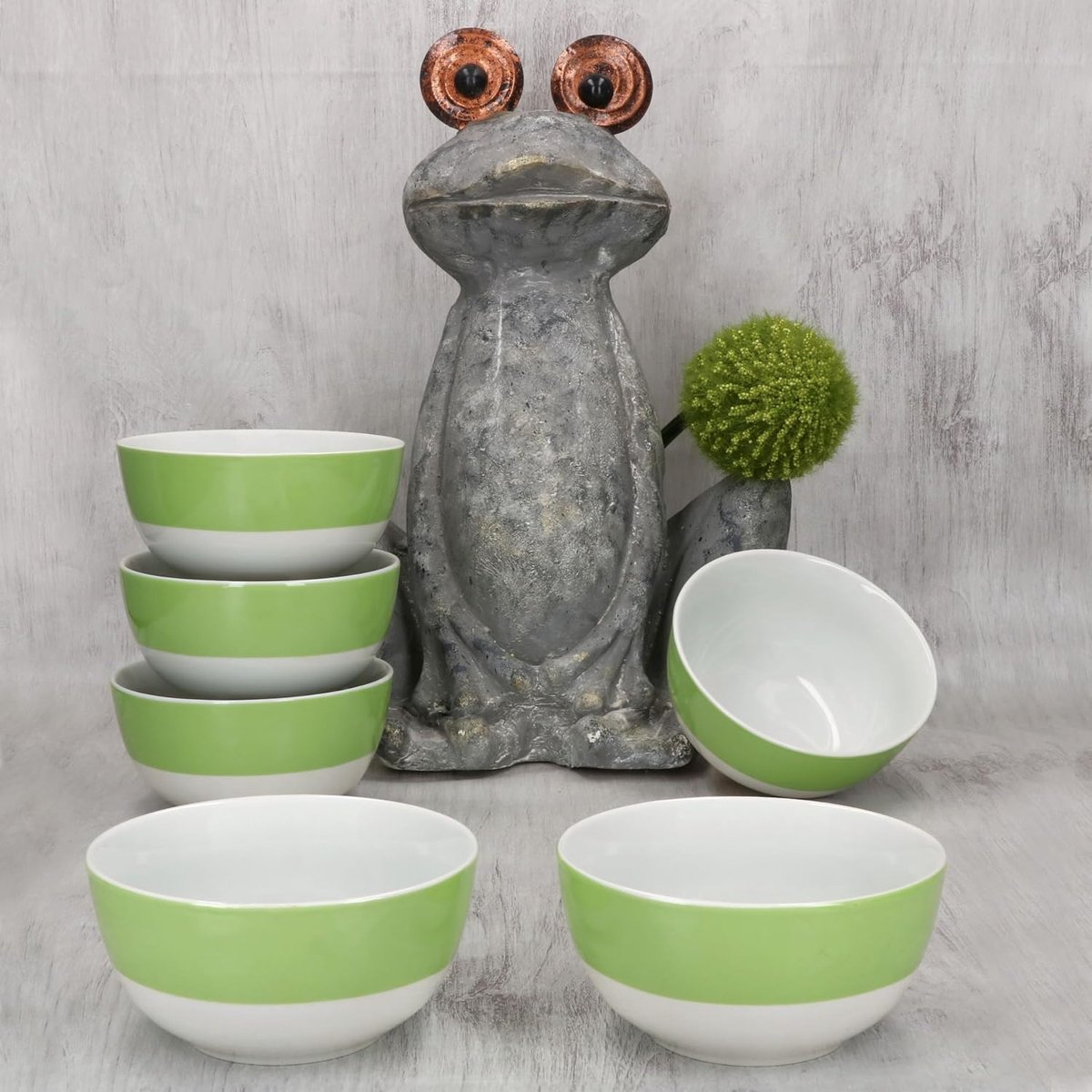 Variant groene kom, 14,3 cm, 450 ml, gekleurde porseleinen kom voor 6 personen, schaaltjes voor salade, muesli, chips enz. I kleurrijk servies voor ontbijt, lunch en avondbrood