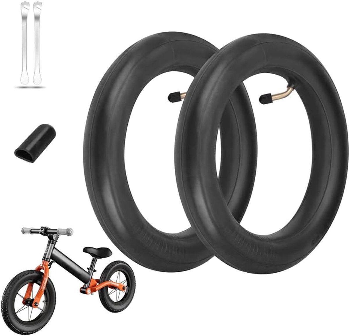 12 inch met 45° ventiel, 12 1/2 x 2 1/4 Fiets Accessoires Kamerwiel voor Fietsen, Banden, Scooters, Kinderfiets, Babywagen, met 2 Banden Stokken + Houder