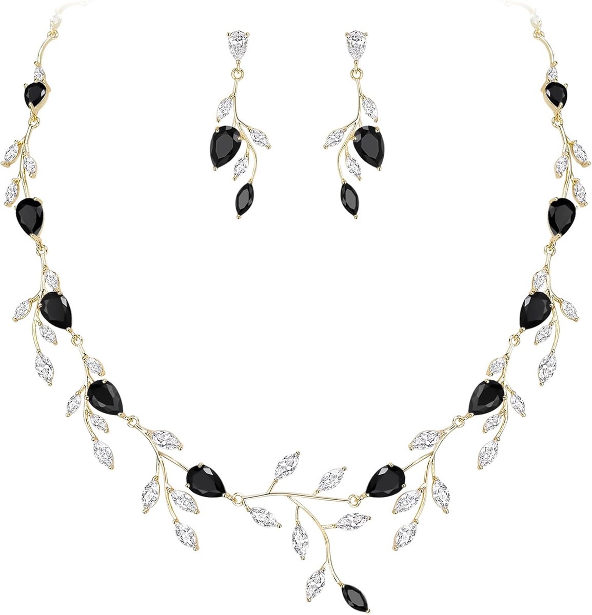 Teardrop Bruiloft Sieradenset voor bruiden Sparkly Blue CZ peervormige geboortesteen halsketting oorbellen