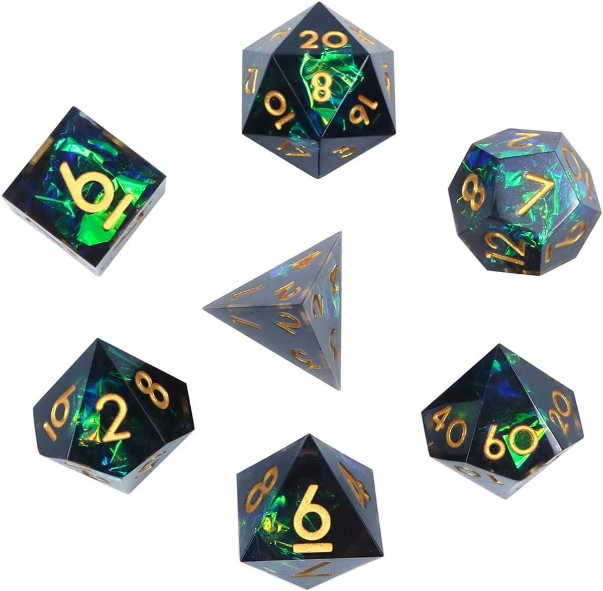 Upscale Hars Transparante Dnd dobbelstenen set Polyhedral Dice rpg dobbelstenen dados rol D4 D6 D8 D10 D12 D20 dobbelstenen Set - Zwart en groen