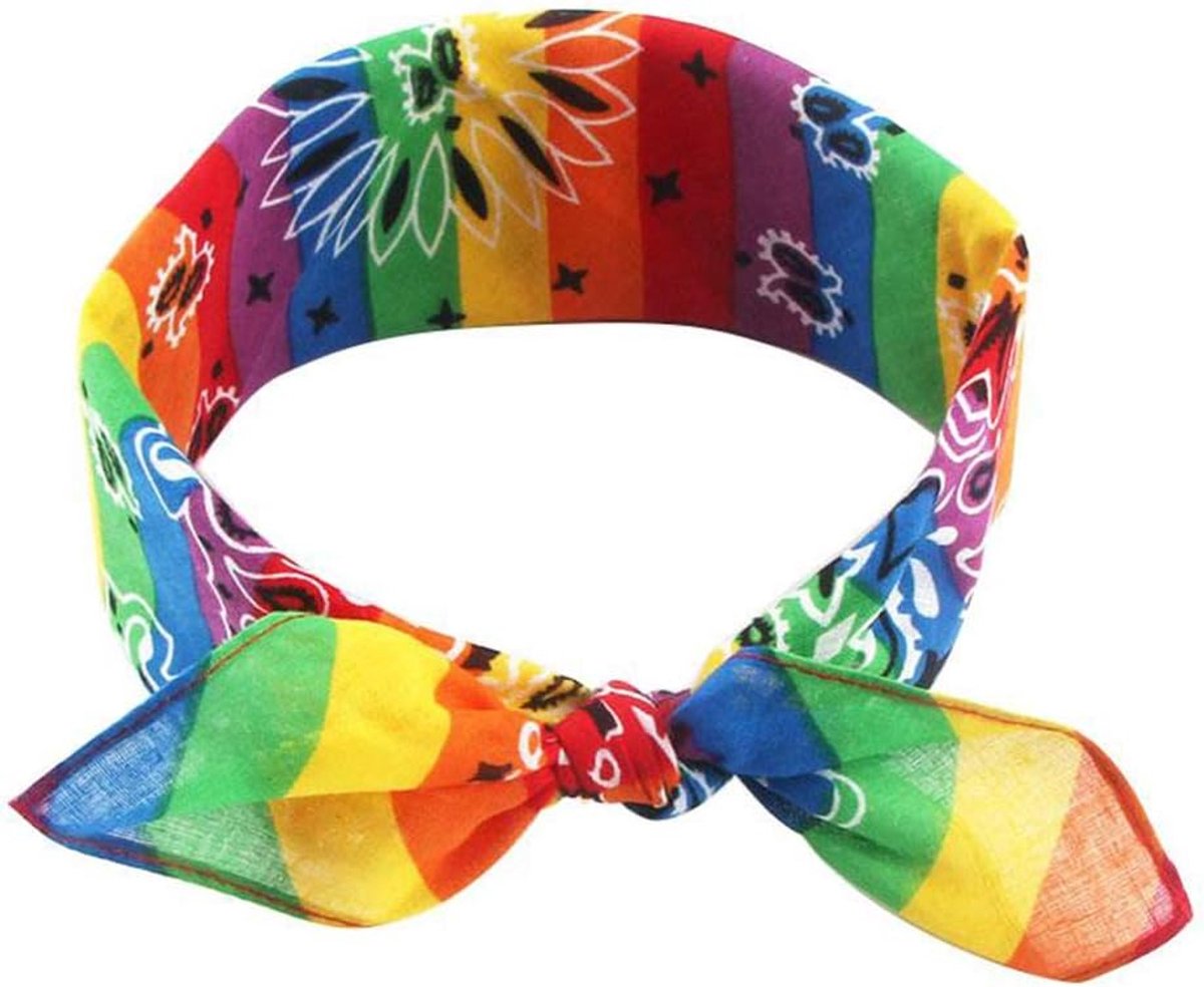 Hop Katoen Multifunctionele Bandana Vierkante Sjaal Regenboog Strepen Print Hoofdband Wrap Zakdoek Voor Vrouwen Mannen