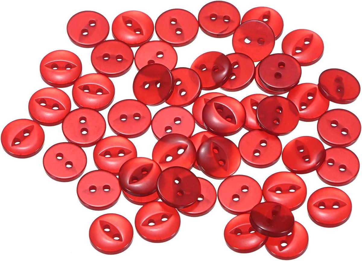Knopen rond, rood, 10 mm, 3/8 inch, kunsthars, 2 gaten visogen, voor het naaien van broeken, jurken, rokken, kleding, voor het bevestigen van handwerk, 50 stuks