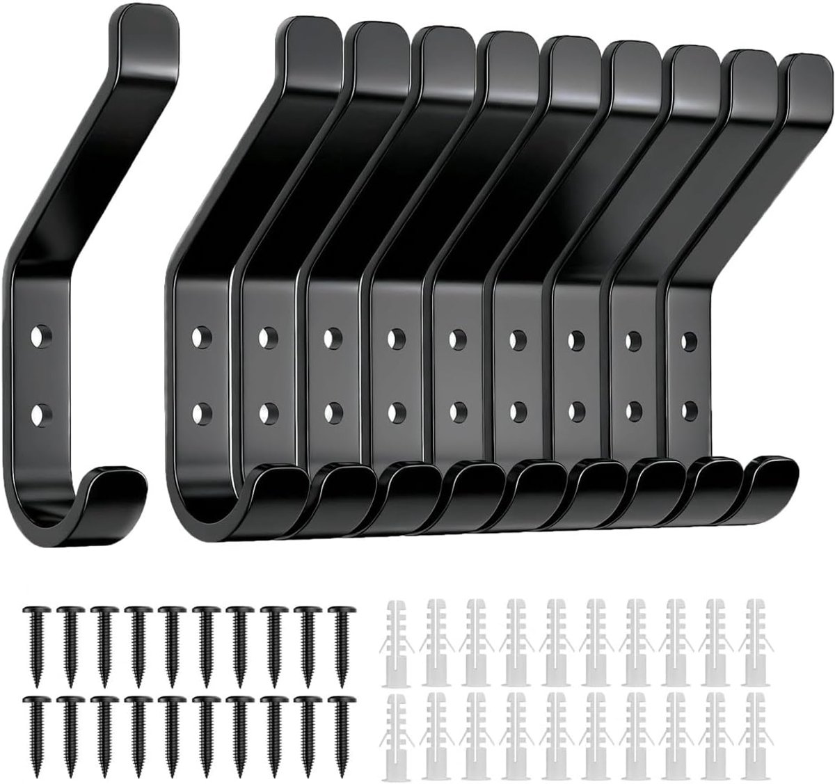10 stuks zwarte schroefhaken voor akoestische panelen, metalen wandgemonteerde rekken voor kleding, hoeden, tassen, sleutels, gebruikt in slaapkamer, woonkamer, badkamer (zwart)