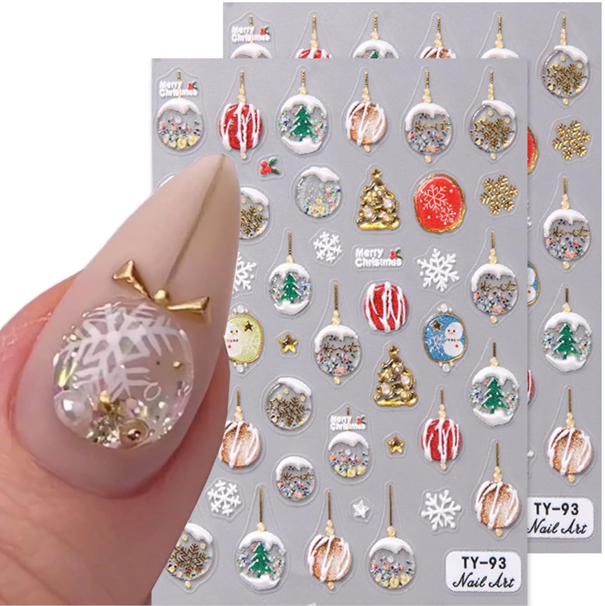 Kerst nagelstickers 5D - 2 stuks - kleurrijk design - voor feestelijke nagels - ShopVlot