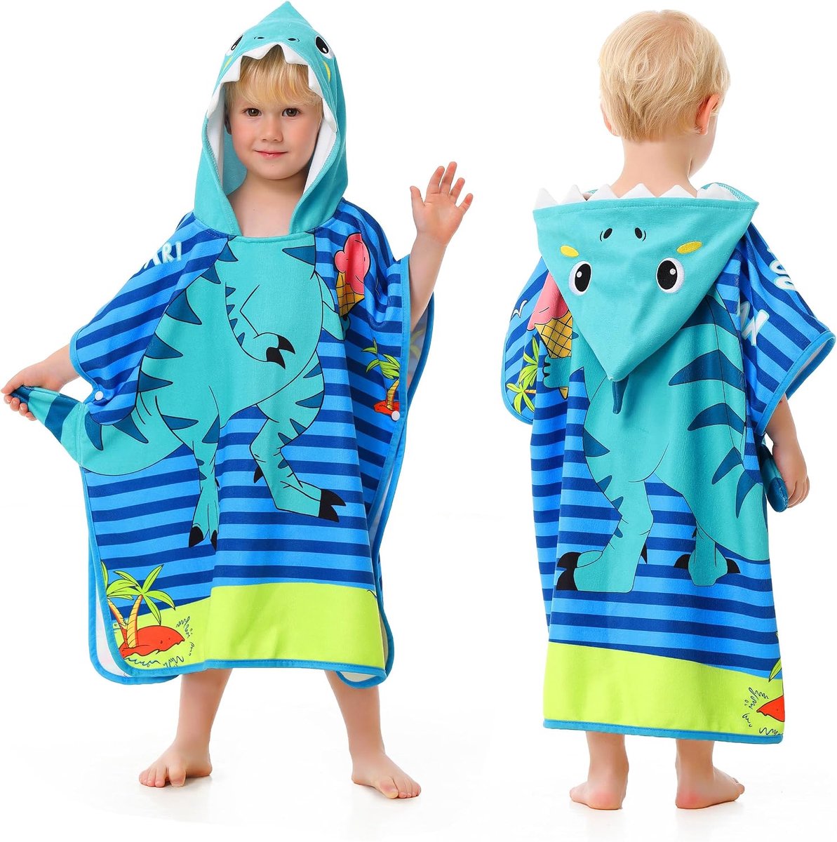 Badponcho voor kinderen S - microvezel dinosaurus - met capuchon - ideaal voor strand en zwembad - ShopVlot