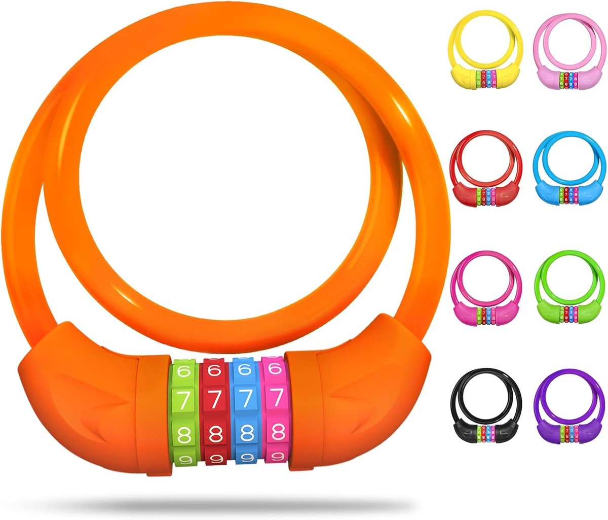 Kinderfietsslot 4-cijferige code - 10 mm stalen kabel - oranje - veilig voor kinderen - ShopVlot
