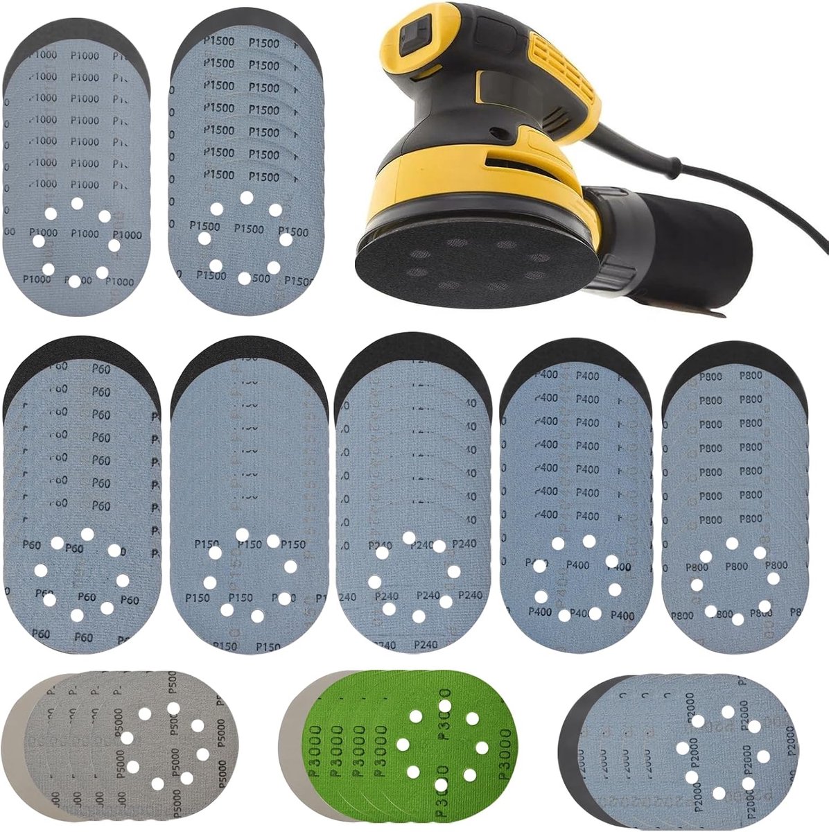 Schuurpapier schuurdisc 125 mm - siliconencarbide - 71 stuks met 8 gaten - ideaal voor diverse schuurklussen - SnelShoppen