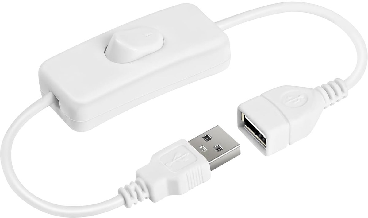 SnelShoppen - USB Schakel Kabel 0.3 m met Aan/Uit Schakelaar voor Dashcam, LED Bureau Lamp, USB Ventilator, Wit - Ideaal voor Thuis en Kantoor