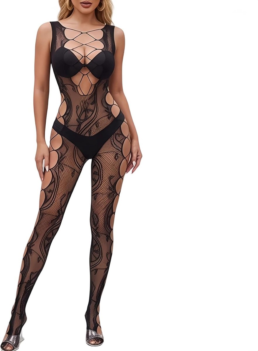 Body van bloemenkant met openingen - sexy eendelig nachtkleding - transparant voor het hele lichaam - SnelShoppen