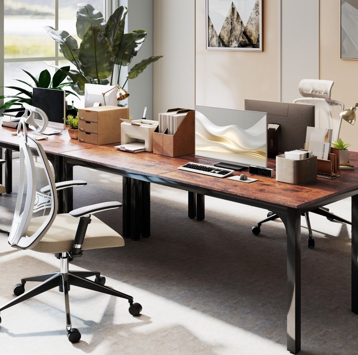 Bureau - Ruim Werkblad En Industriële Uitstraling - Voor Thuiskantoor En Vergaderruimte - Hout En Metaal - 200x60x75 Cm - Rustic Brown