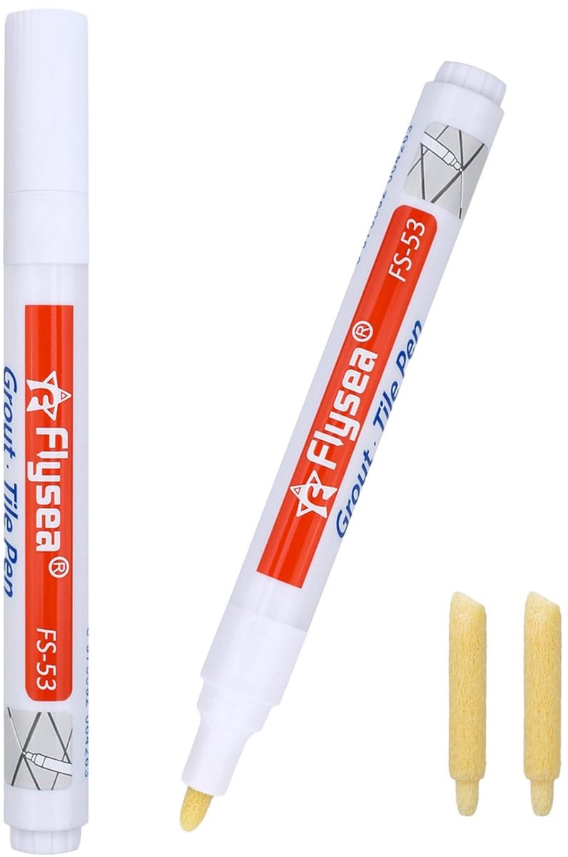 Voegenstift voor tegels 2 x 140 mm - wit - met 2 reservepunten - ideaal voor tegelherstel - ShopVlot