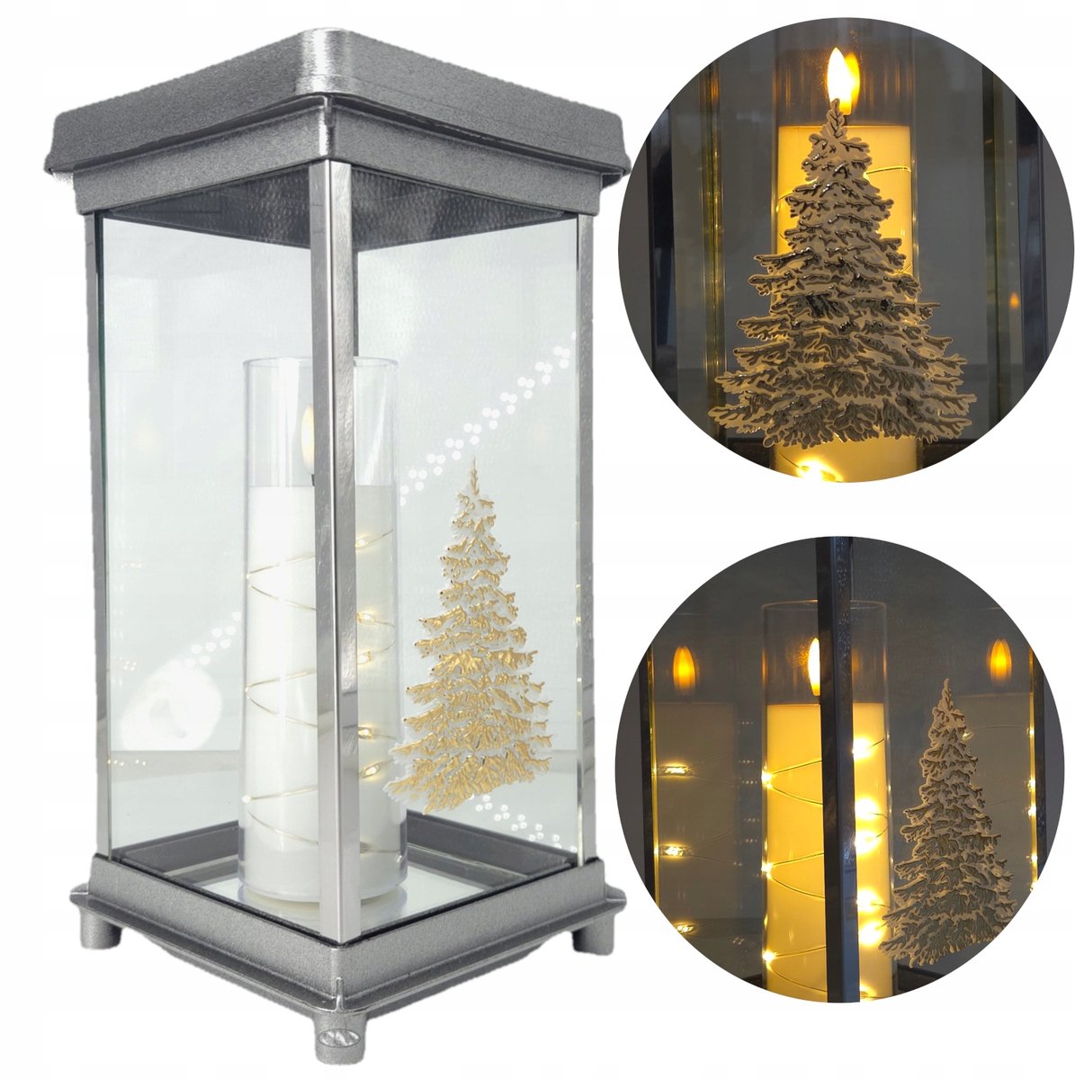Grote Zilveren Kerst Kapel Lantaarn Wit 32cm