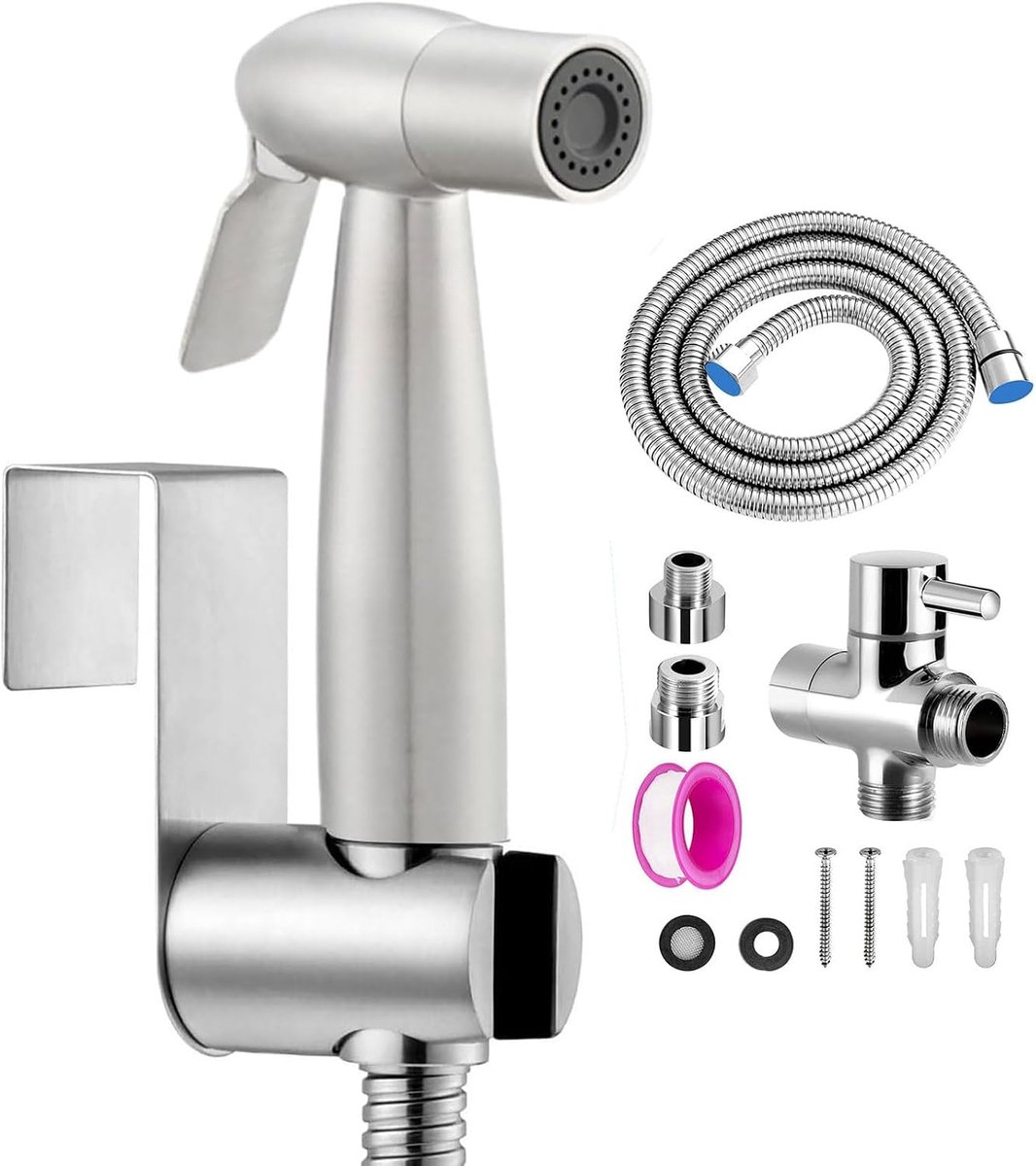 Bidet Handdouche Set - Premium Geborsteld RVS - Inclusief G1/2" Ventiel - Voor Hygiëne en Verfrissing - ShopVlot