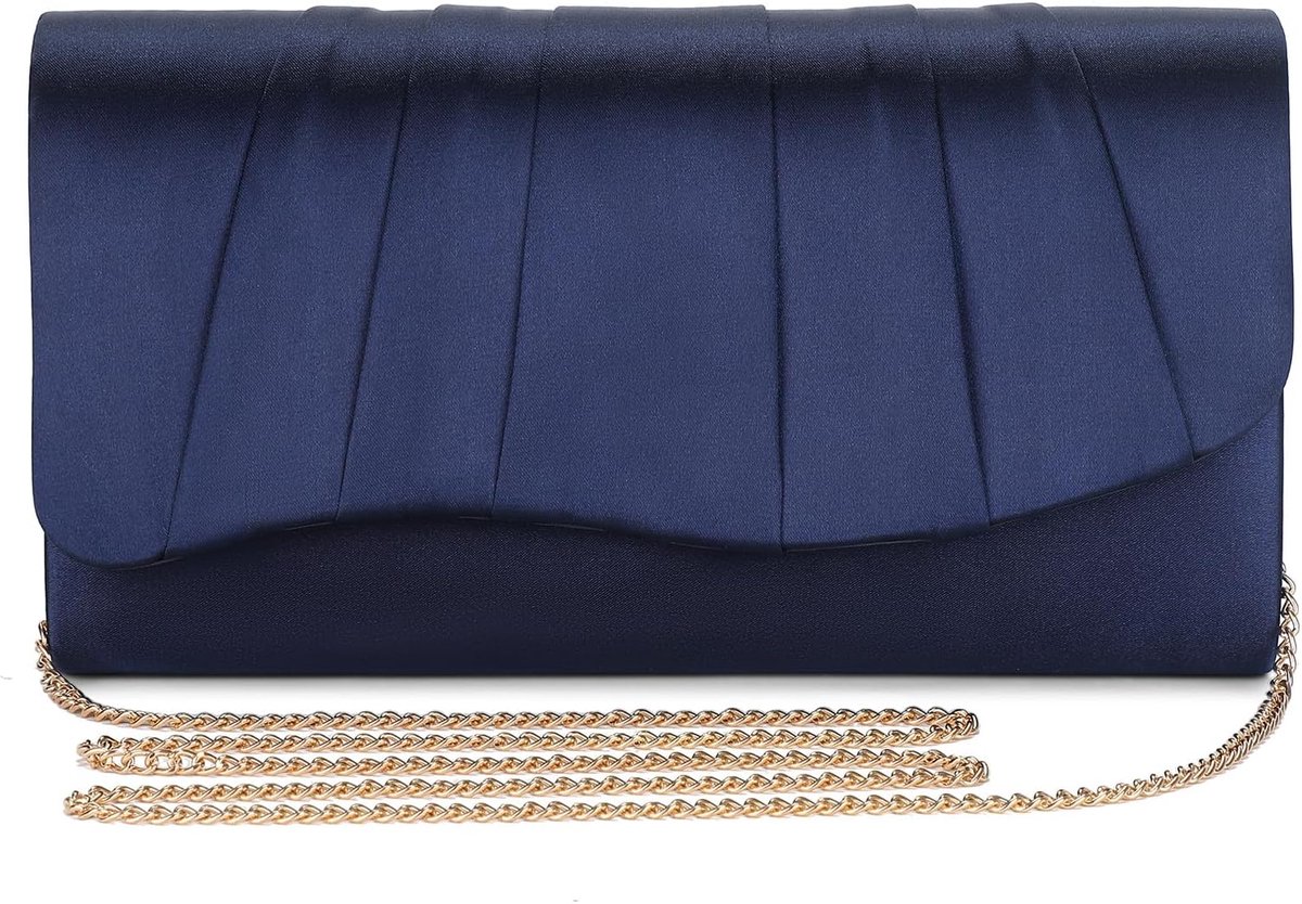 Clutch avondtas - marineblauw satijn - geplooid design - perfect voor bruiloften - ShopVlot