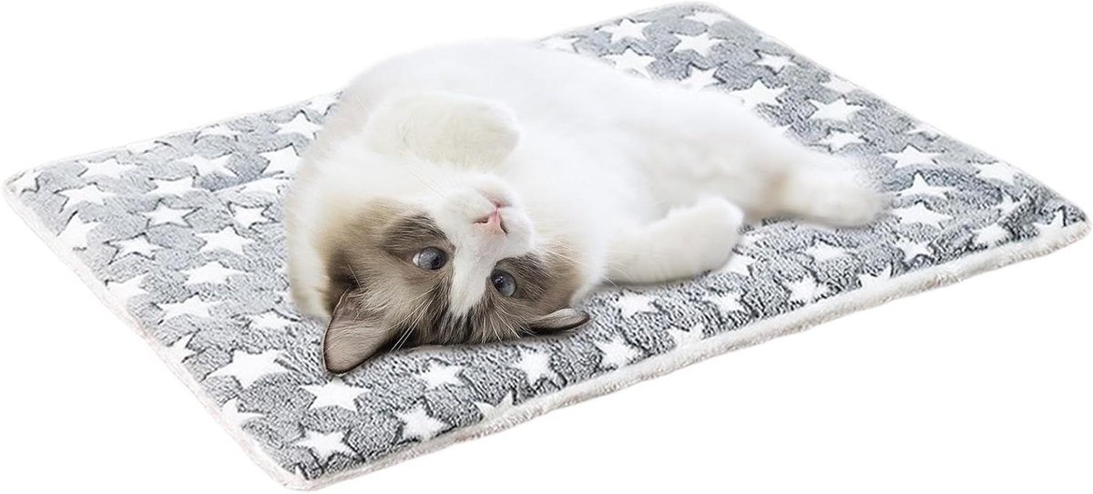 Warm Huisdierenbed - Zelfverwarmend Kattenmat - Comfortabel Slapen - Geen Elektriciteit Nodig - 35 x 20 cm - Blauw en Wit