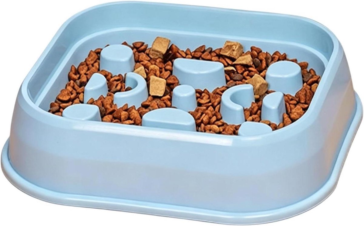 Anti-schrok Voerbak - Hondenvoerbak Slowfeeder - Veilig Eten - Verstikking Voorkomen - 25x22x5 cm - Blauw