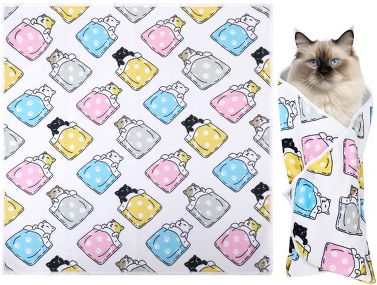 Cat Wrap 50x50cm - Zelfklevende Zachte Kat Wrap voor Nagels Knippen - Antibijt en Antikras Decken voor Katten tot 4,1kg