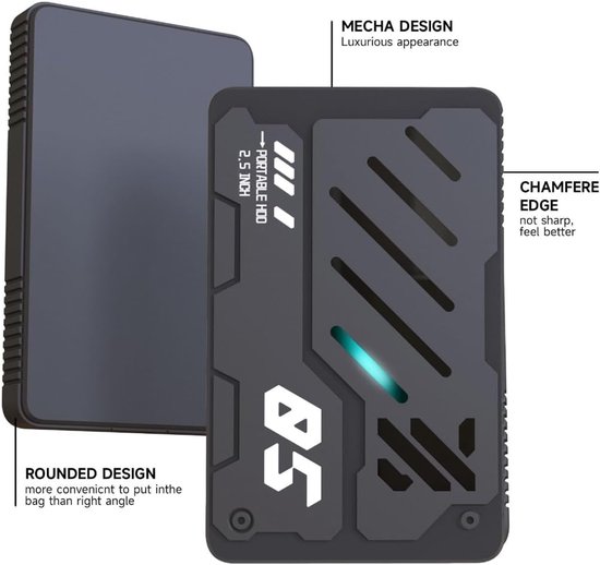 Externe SSD Harde Schijf - Draagbare Opslag - Snelle Bestandsback-ups - Aluminium Legering Behuizing - 2.5 inch - Grijs — afbeelding 4