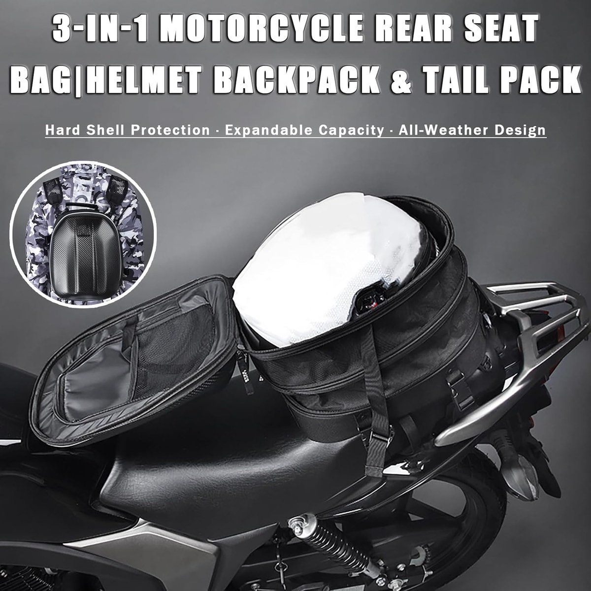 Motorfiets Zadeltas - Motor Bagage Tas - Motor Reizen - Harde Koolstofvezel Schaal - 35x30x11cm - Zwart