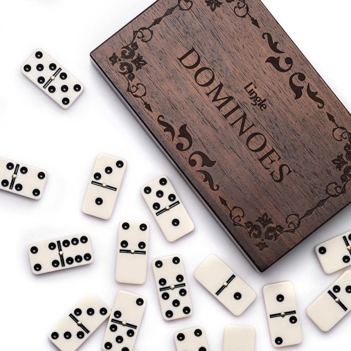 Domino's set - dubbel 6 - melamine - houten opbergdoos - perfect voor spelletjesavonden - SnelShoppen
