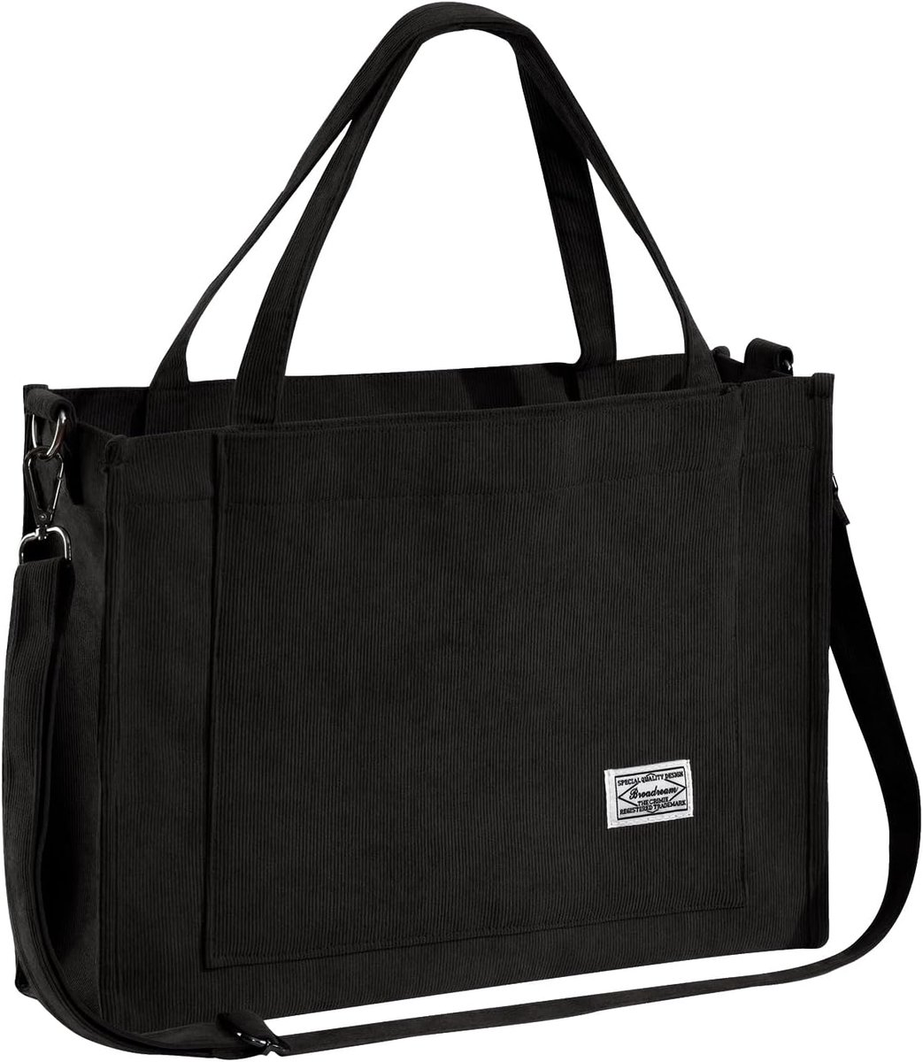Dames grote corduroy tas - retro handtas - schoudertas - casual tote bag met rits - SnelShoppen