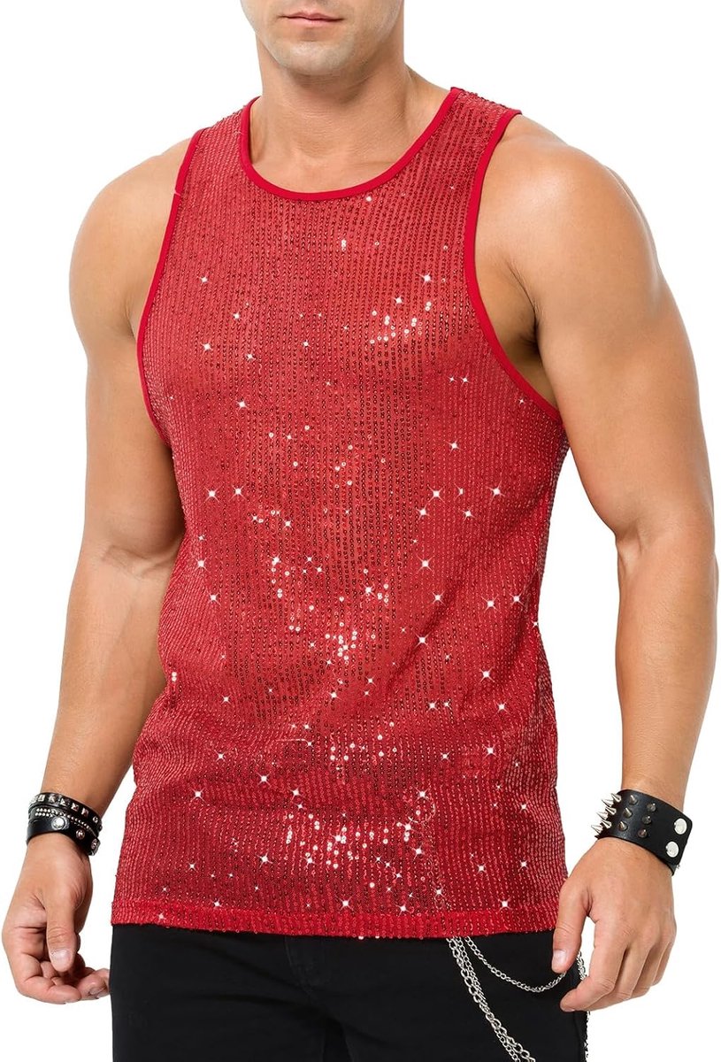 Mannen tanktop transparant - glanzend pailletten - mouwloos - perfect voor feesten - SnelShoppen