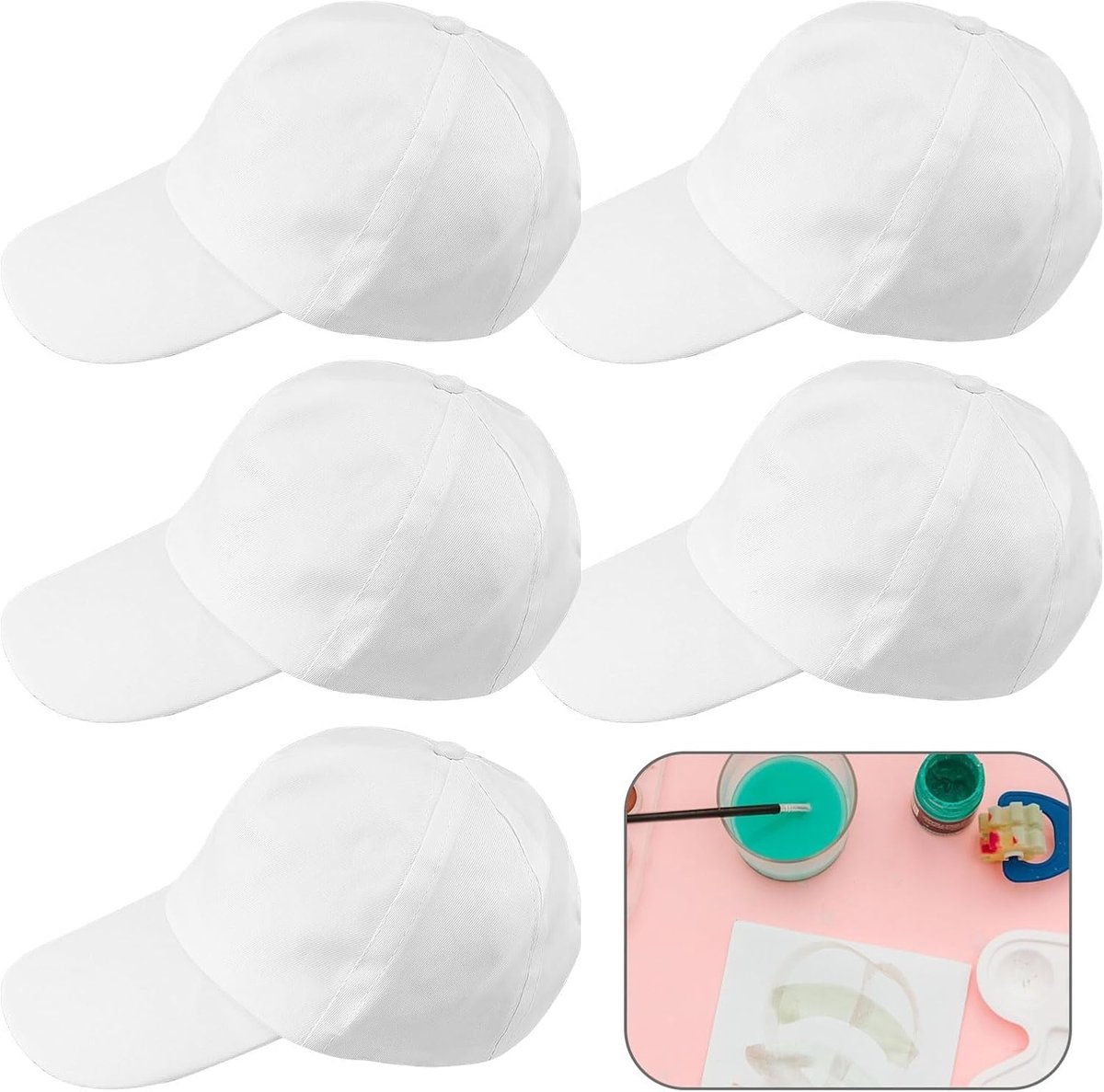 Baseballcaps 5 stuks - witte katoen - DIY graffiti cap - perfect voor kunstfeestjes - SnelShoppen