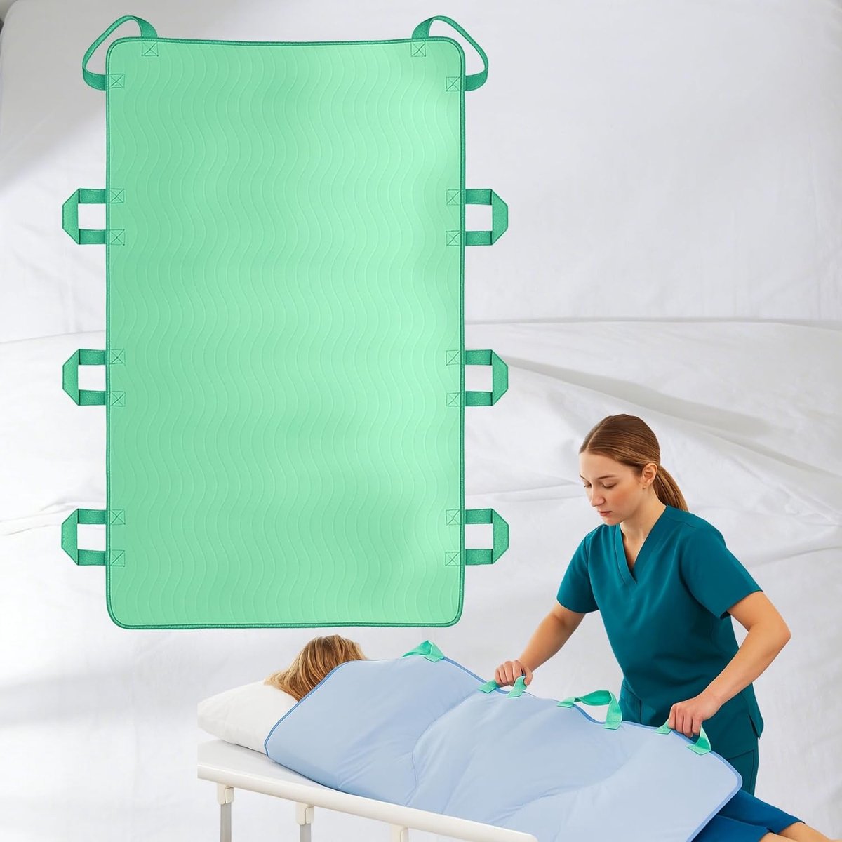 Glijdoek voor bedlegerigen 86 x 132 cm - waterdicht en sneldrogend - 8 handgrepen - veilig verplaatsen in bed - SnelShoppen