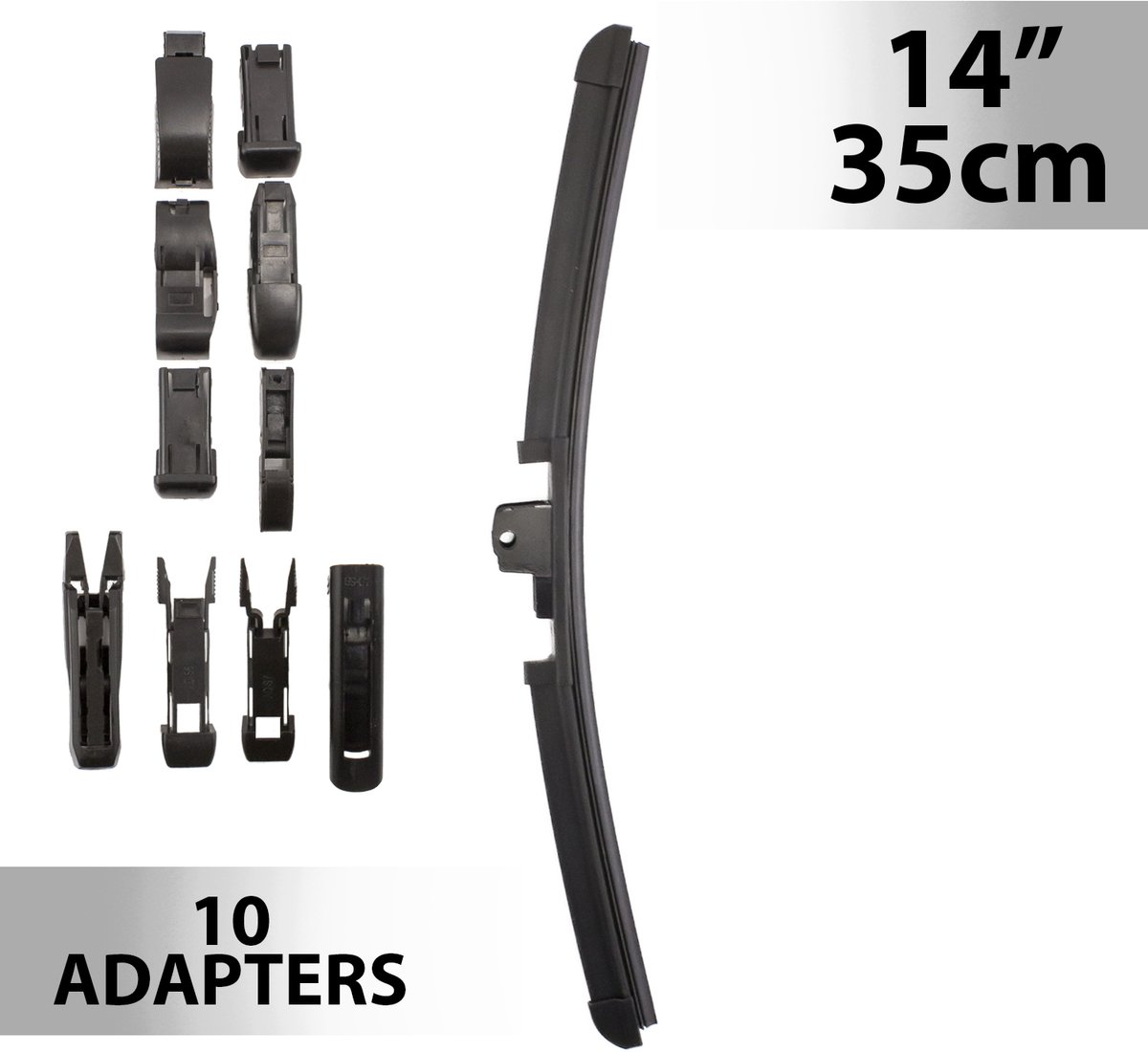 Universele Auto Ruitenwisser 35 cm (14") met 10 Adapters - Geschikt voor de Meeste Auto’s, Weerbestendig & Streepvrij Zicht [55734N]