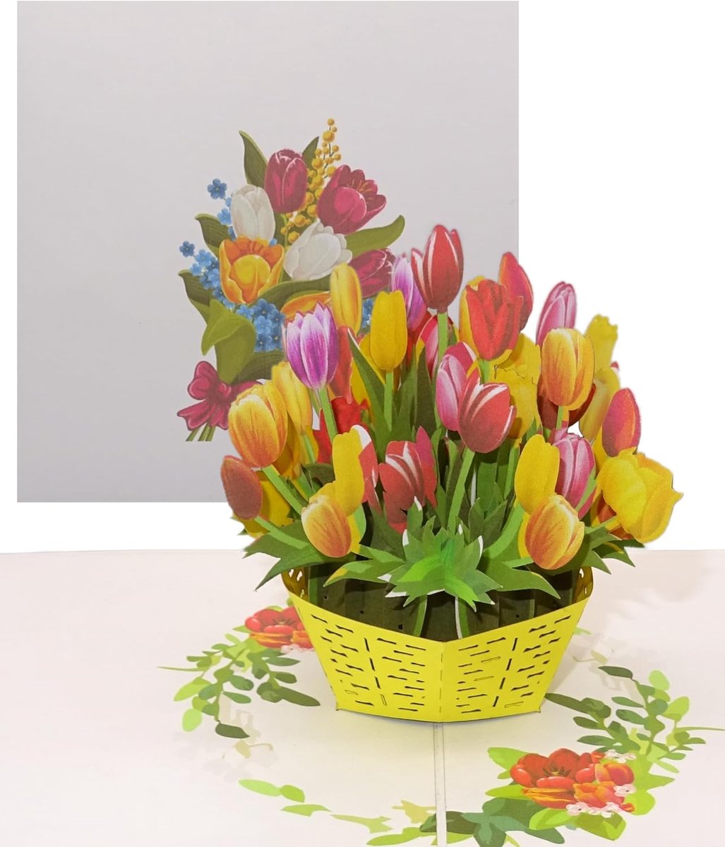 Pop-up kaart kleurrijke tulpen - 3D bloemenkaart - verjaardagskaart - een bloeiende verrassing! - ShopVlot