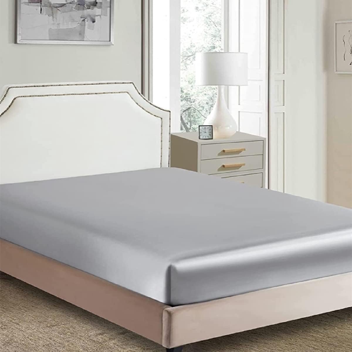 Fitted sheet single 90x190 - luxe satijnen stof - grijs - zacht en comfortabel - ShopVlot