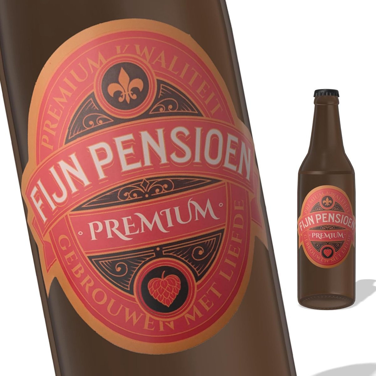 Etiketten voor bierflesjes - set van 6 - groen en goud - Fijn Pensioen - perfect voor collega's - ShopVlot
