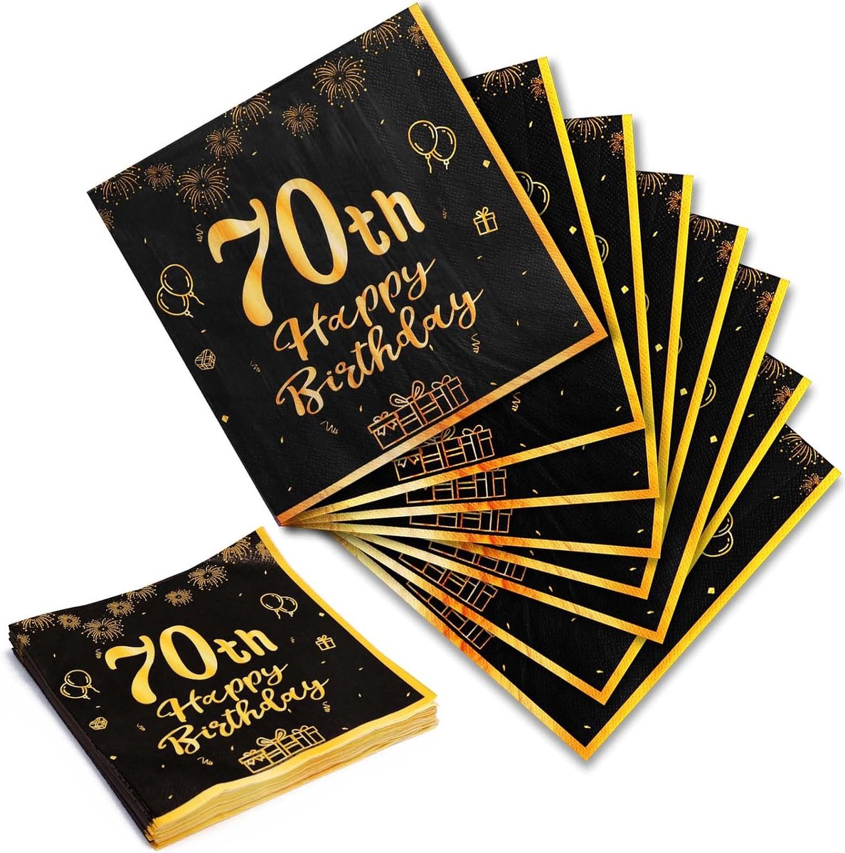 Servetten 70ste Verjaardag - 20 Stuks Zwart en Goud - Met '70ste Gelukkige Verjaardag' - Perfect voor Feestdecoratie - ShopVlot