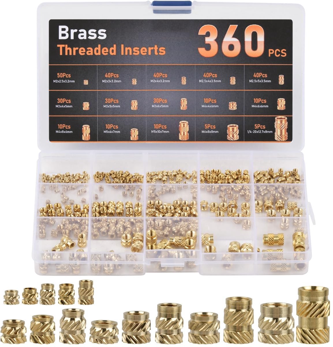 Draadinsserts 360 stuks - M2, M2.5, M3, M4, M5, M6 - Messing - Ideaal voor 3D-printprojecten - ShopVlot